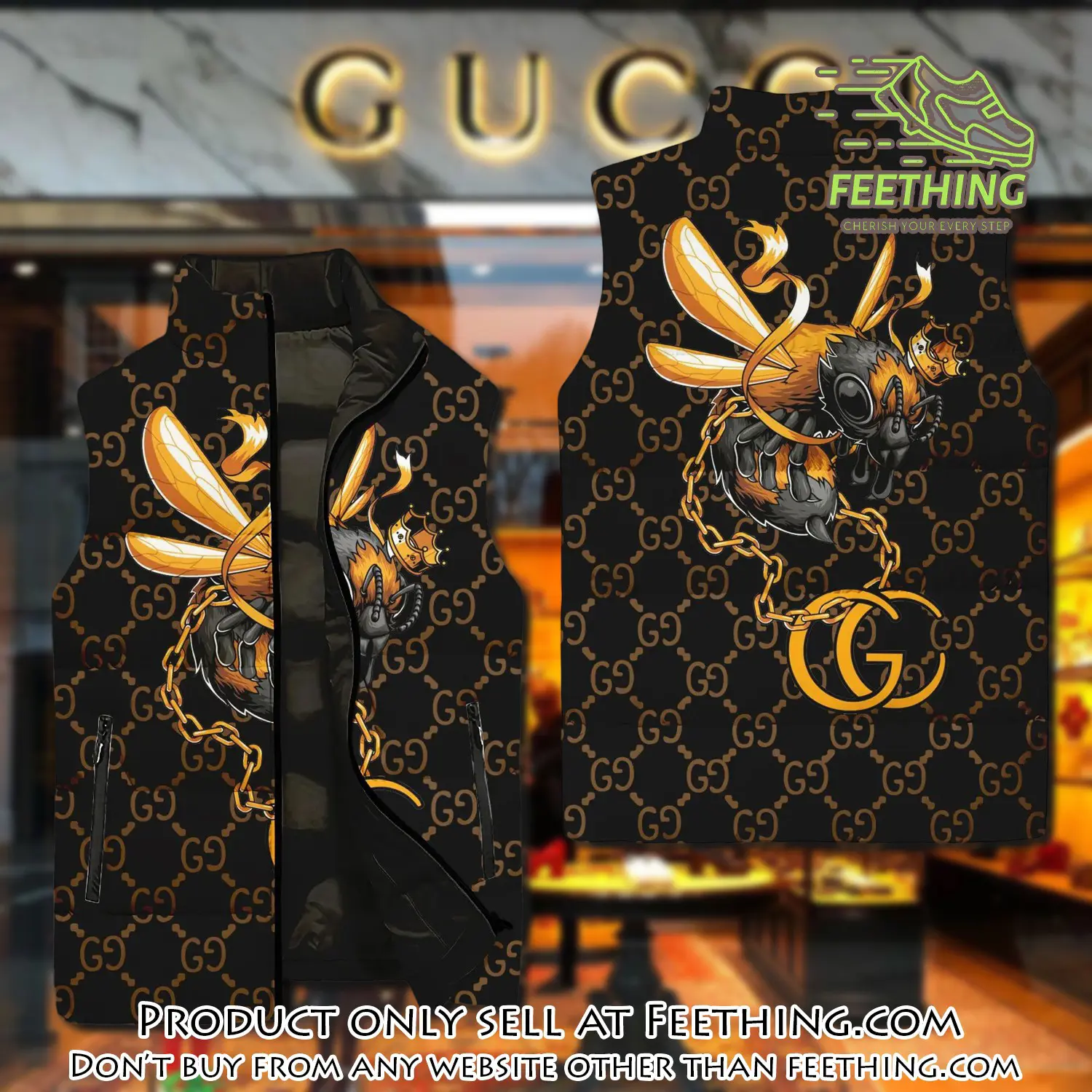 Gucci bee black type 2 luxury brand 3d sleeveless down jacket ft5609617